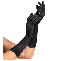 Lange zwarte satijnen handschoenen one size
