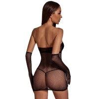visnet bodysuit met handschoenen zwart - one size erotisch
