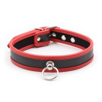 PU leren halsband met ring - rood / zwart