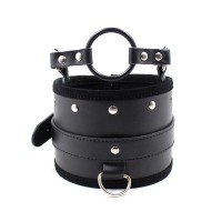PU leren zwarte halsband met ring gag en riem