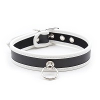 PU leren halsband met ring - zwart / wit