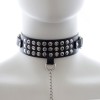 PU leren halsband met studs en riem - zwart voorzijde