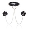 PU leren halsband met tepelstickers - zwart