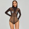 bodysuit glitter en visnet zwart - one size
