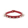 Leren halsband met spikes rood