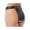 Leren kuisheid slip met 2 gaten en hangslot - M/L