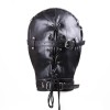 leren bdsm hoofdmasker mondknevel zwart