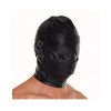 Bondage Play leren hoofdmasker met afneembaar mondknevel, mond en oogmasker voorzijde