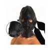 Bondage Play leren hoofdmasker met afneembaar mondknevel, mond en oogmasker openingen detail